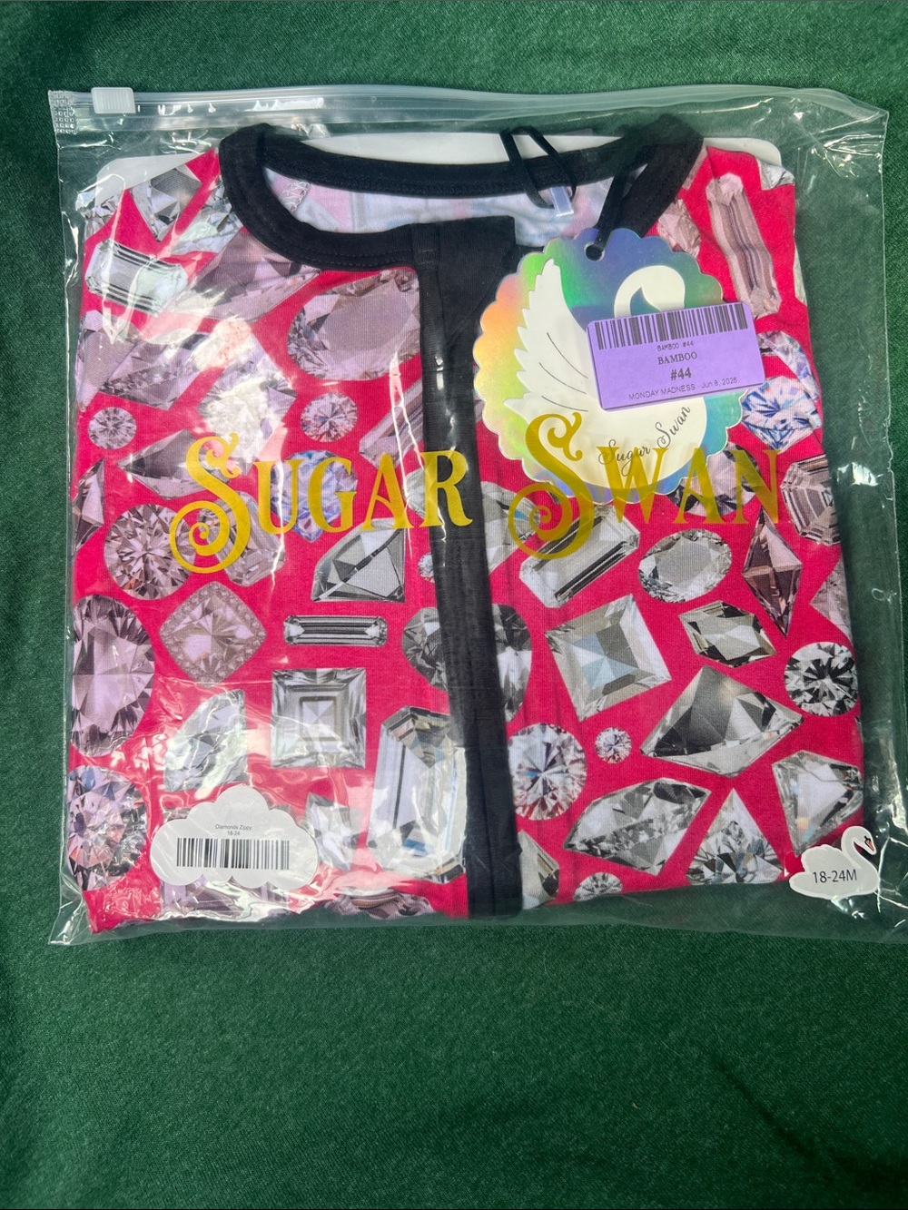 Sugar Swan Kids One-Piece Zipper Pajama - Pink Gem Print